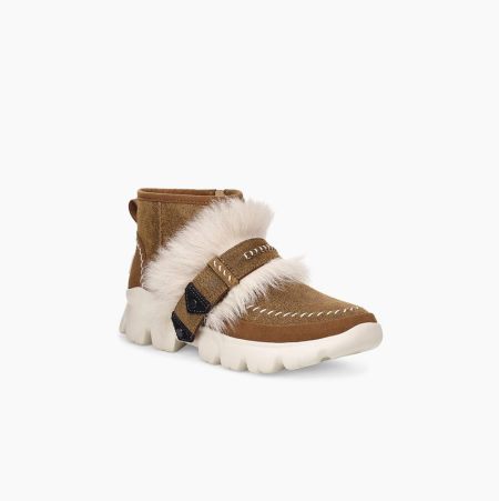 UGG Fluff Punk Brown Ankle Boots for Women (OKAE52719)